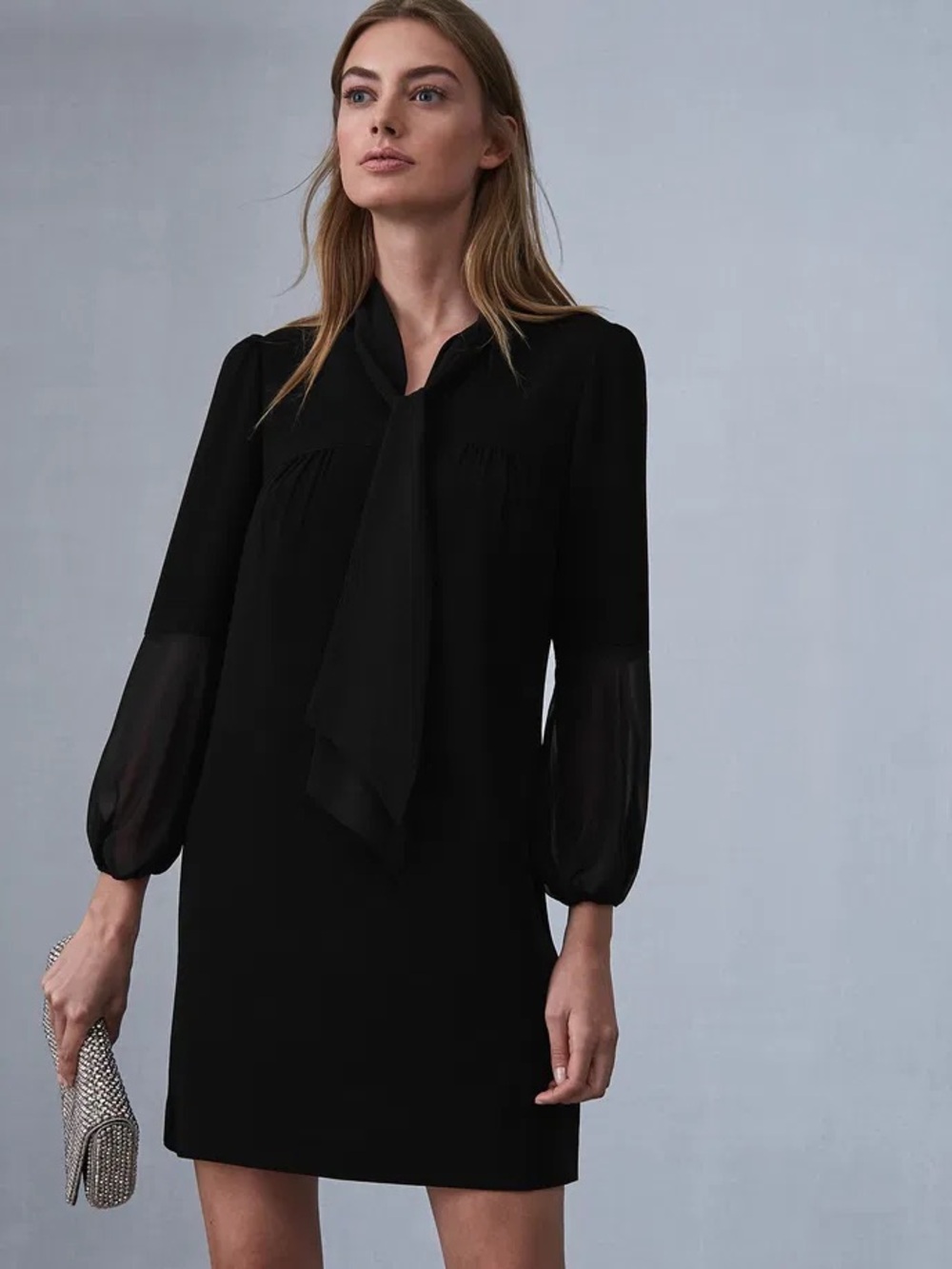 Reiss Ronda Tie Neck Shift Dress Size 8